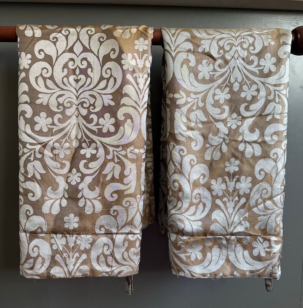 Pine Cone Hill WLLIAMSBURG silk Blue Damask Euro Sham set 2 tan paisley rare